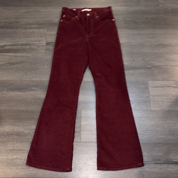 Levi’s Ribcage Flare Corduroy Button Fly Jeans Size 27 Burgundy - Picture 5 of 16